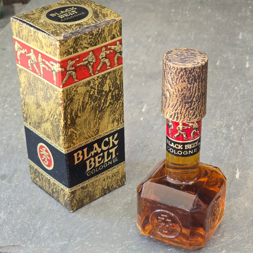 1968 NOS Black Belt Cologne Full Scent Bottle in Original Box Leeming Pfizer