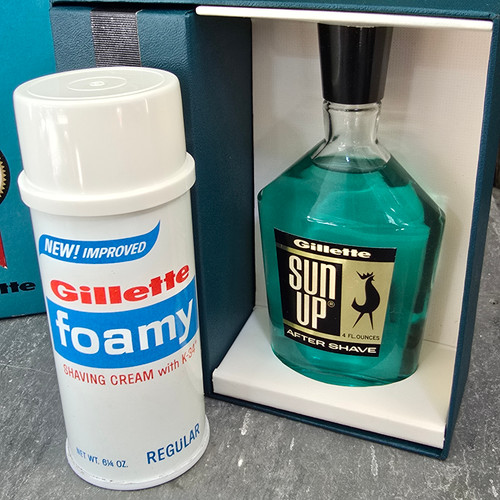 Gillette Sun Up After Shave NOS Vintage Scent Perfume Bottle & Shaving Cream Box