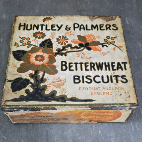Old Vintage Huntley & Palmers Betterwheat Biscuits Advertising Tin Cookie Box
