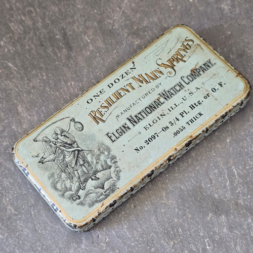 Antique Elgin National Watch Company Resilient Main Springs Advertising Tin Box