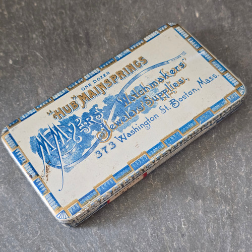 M. Myers Hub Mainsprings Antique Watch Springs Advertising Tin Parts Box Boston