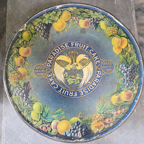 Ward Baking Co. Antique Paradise Fruit Cake Advertising Tin Box Cake of the Gods