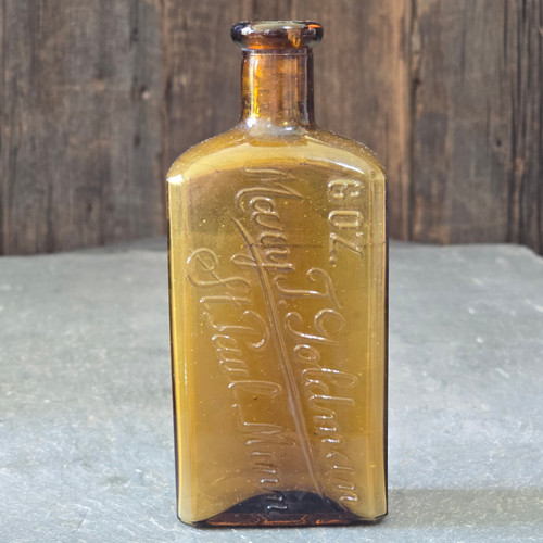 Mary T. Goldman Antique 6 oz. Amber Glass Hair Products Medicine Bottle St. Paul