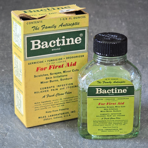 Vintage Mid-Century Bactine First Aid Antiseptic Medicine Bottle in Original Box