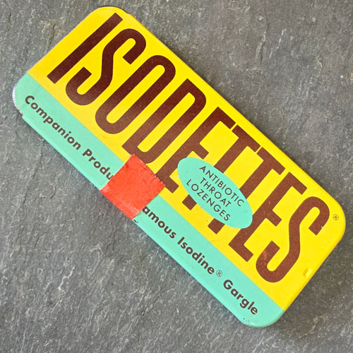 Isodettes NOS Antibiotic Throat Lozenges Vintage Sealed Medicine Advertising Tin