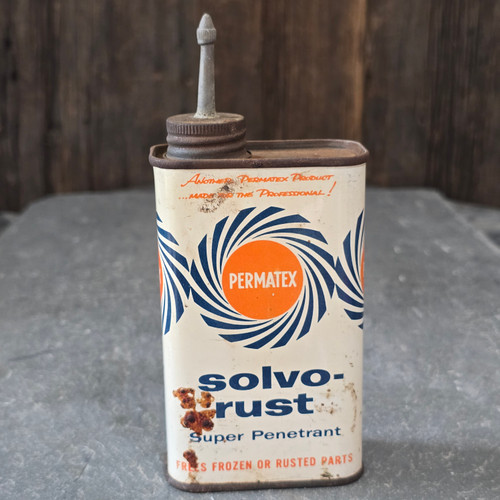 Permatex Solvo-Rust Super Penetrant Vintage Lead Spout & Cap Tin Oil Can Oiler