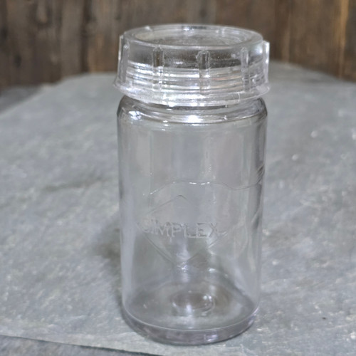 Simplex Antique Glass Canning Jar Fruit Car Threaded Screw-On Cap Lid Embossed