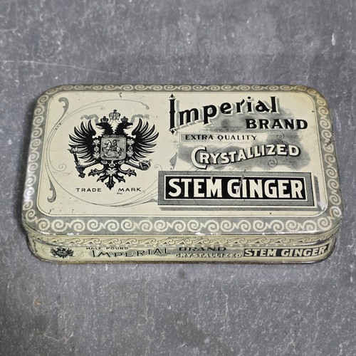 Imperial Brand Crystallized Stem Ginger Antique Advertising Tin Box Spice Can