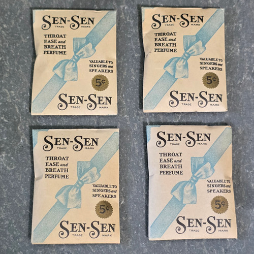 Lot of 4 Antique NOS Sen-Sen Confections Full Envelopes Candy Packs Early 1900's