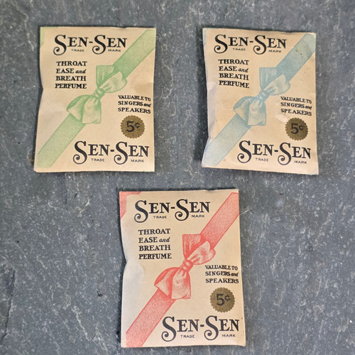 Lot of 3 Antique NOS Sen-Sen Confections Full Envelopes Candy Packs Early 1900's