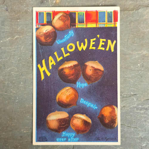 Embossed Antique Ellen Clapsaddle Halloween Postcard Acorns Uncertainty Germany