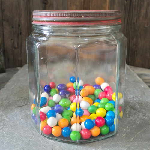 Antique Octagonal Glass General Store Jar Tin Lid Candy Pretzel Counter Display