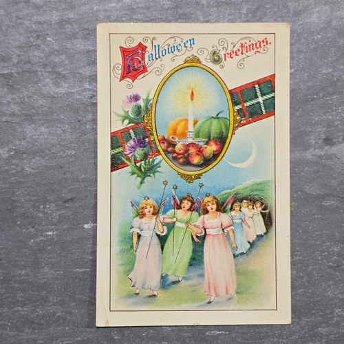 Antique 1912 Halloween Greetings Postcard Gottschalk John Winsch Fairies Pixies