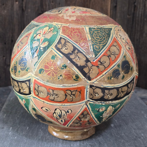 Vintage Mid-Century Camel Bladder Leather Skin Lamp Shade Globe Hand-Painted
