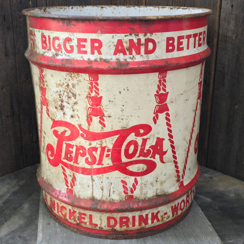 Vintage 1940's Pepsi-Cola Steel Drum Pepsi Soda Pop Syrup Barrel Nickel Drink