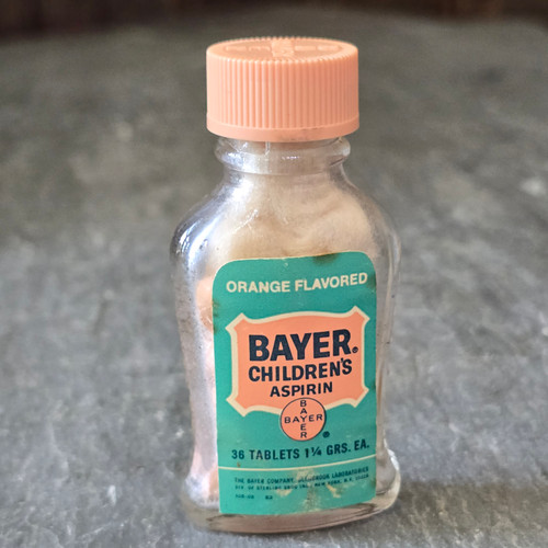 Bayer Children's Aspirin Orange Flavored Full Vintage Medicine Pill Glass Bottle