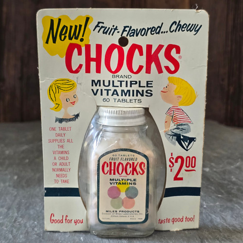 Chocks Fruit Flavored Chewy Multiple Vitamins NOS Full Pill Bottle Original Card