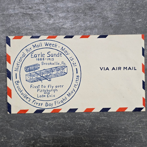 1938 National Air Mail Week Earle Sandt Brookville PA Airplane First Day Cover