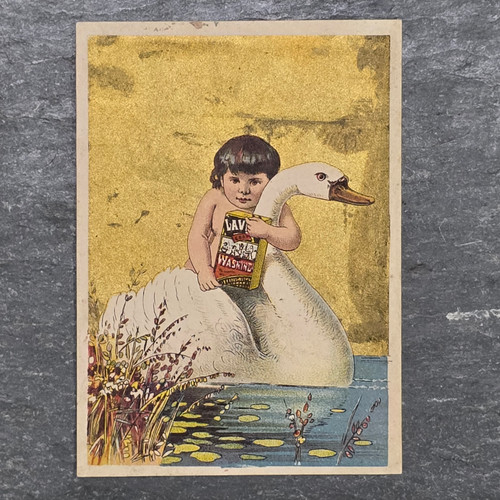 Lavine Washing Soap Antique Hartford Chemical CT Victorian Trade Card Kid & Swan