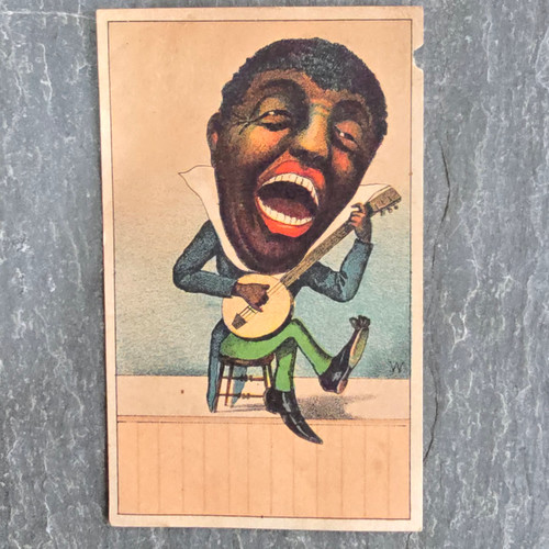 Cobb's Boston Grocery Danbury, CT Black Americana Banjo Player Minstrel Antique Victorian Trade Card
