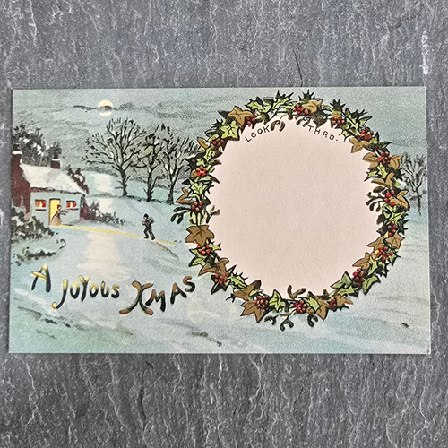 Antique HTL Joyous Christmas Hold to Light Look Thro Christmas Postcard Germany