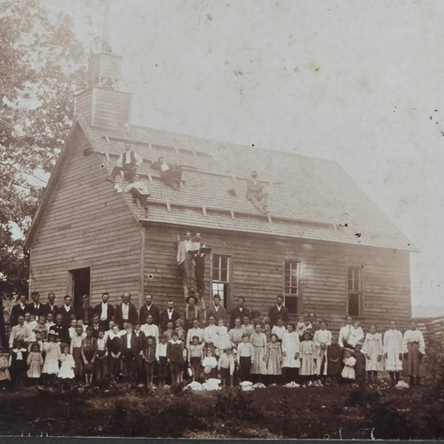 Antique Boarded Mounted Photograph Church Construction Raising Photo Building