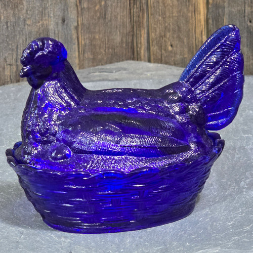 Vintage Cobalt Blue Glass Westmoreland Chicken Hen on Nest Covered Candy Dish
