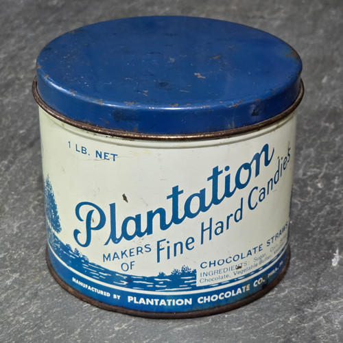 Plantation Chocolate Straws Hard Candy Vintage 1 Pound Advertising Tin Can