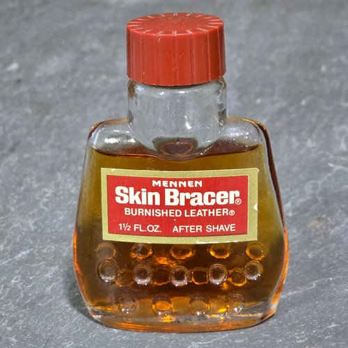Vintage Mennen Skin Bracer Burnished Leather After Shave 1.5 oz NOS Glass Bottle