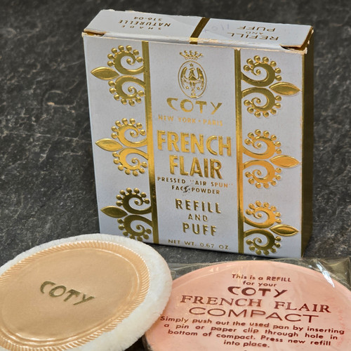 Coty French Flair NOS Vintage Naturelle Shade Make-Up Compact Refill Puff in Box