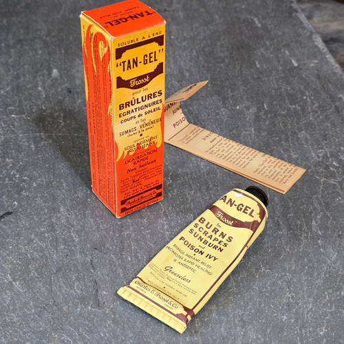 Tan-Gel Vintage NOS Sunburn Cream Ointment Tube in Original Box Froost 2 oz.