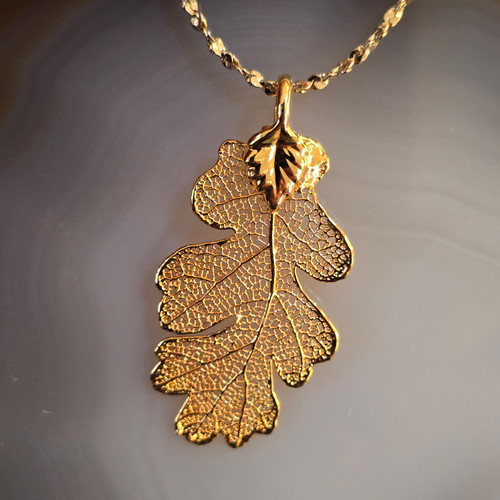 Goldsmith Real Oak Leaf 24k Gold Plated Necklace Pendant & Chain Vintage NOS