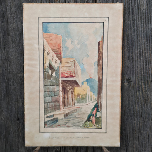 Giovanni Gallo Original Antique Watercolor Painting Pompei via del Balcone