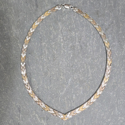 Vintage Tri-Color Sterling Silver Italian .925 Wide Flat Necklace Chain Arrows