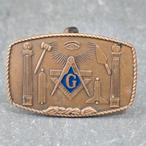 1981 Vintage Harry Klitzner Co. Brass Masonic Symbols Emblem Belt Buckle