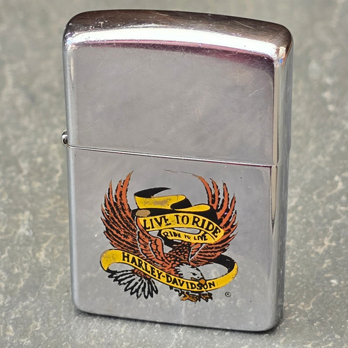 1990 Zippo Cigarette Lighter Harley Davidson Motorcycles Live to Ride Enameled