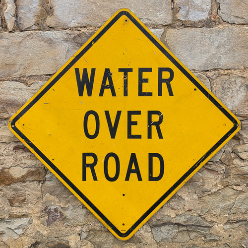 Water Over Road Real Retired Obsolete Large 36" Road Traffic Street Caution Sign