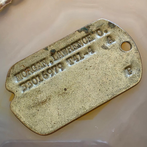 WW2 Era Single US Army Military Soldier Dog Tag Lawrence C. Morgan Dogtag WWII