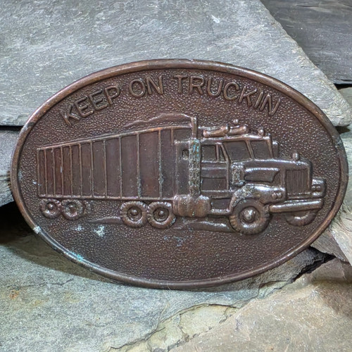 Keep On Truckin' Retro Vintage Brass Tone Big Rig Trucker Belt Buckle Truck