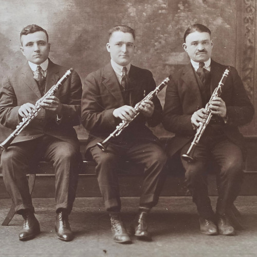 Antique Photo 3 Seated Men Holding Clarinets Early 1900's Sharon / Farrell, PA