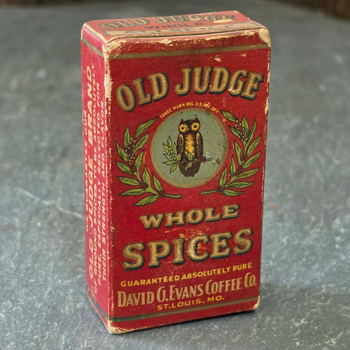 Antique David G. Evans Coffee Allspice NOS Sealed Whole Spice Box Owl Graphics