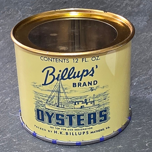 Vintage H.K. Billups' Brand NOS 12 Ounce Oyster Can Advertising Tin Mathews, VA