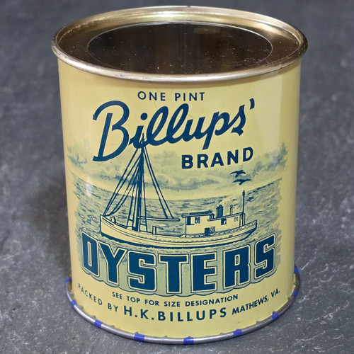 Vintage H.K. Billups' Brand NOS 1 Pint Oyster Can Advertising Tin Mathews, VA