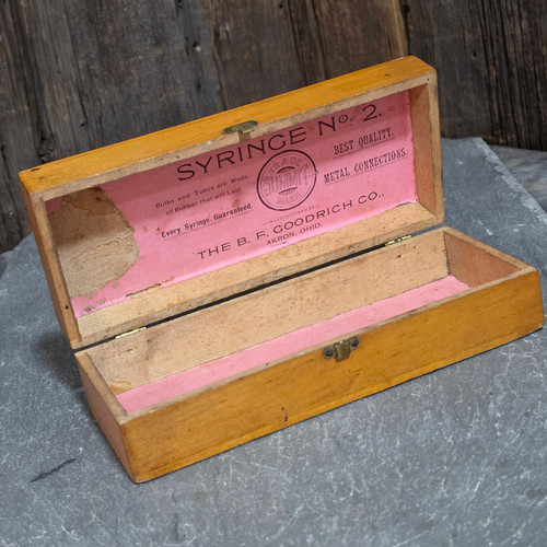 Antique B.F. Goodrich Company Summit Syringe No. 2 Original Wood Box Enema Case