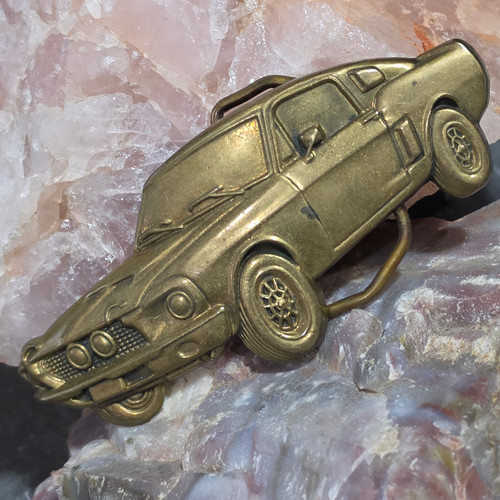 1980 Vintage Figural 1967-68 Ford Mustang Fastback Car Brass Belt Buckle Baron