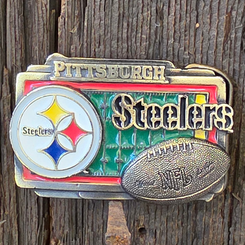 Vintage Pittsburgh Steelers Enameled NFL Football Team Themed Belt Buckle