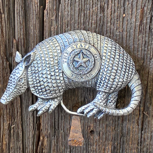 1981 Vintage Figural Armadillo Texas Blue Bayou Brass Belt Buckle Great American