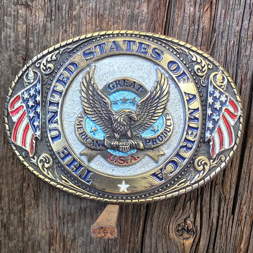 1986 United States of America Patriotic Enameled Belt Buckle Great American Prod
