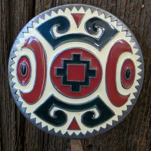1982 Vintage Siskiyou Enameled Native American Cross Tribal Style Belt Buckle