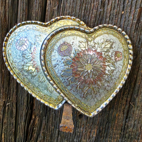 Vintage Western Double Hearts Dual Heart Engraved Etched & Tinted Belt Buckle